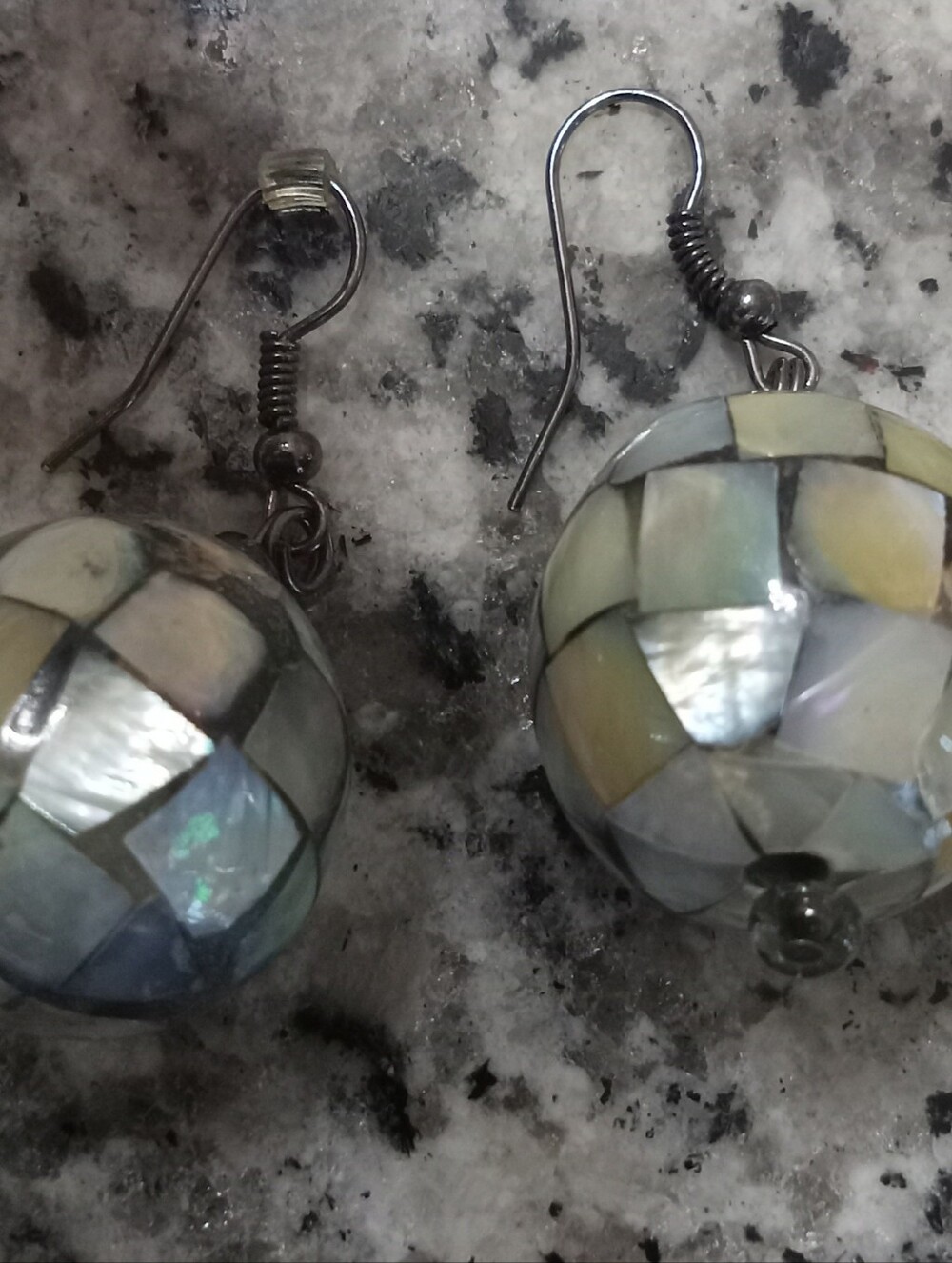 Mother-of-Pearl Mosaic Drop Earrings — Iridescent White